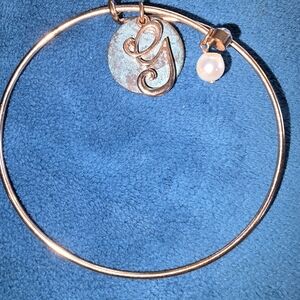Beyond Style -G Monogram Copper, Pearl & Rhinestone Bracelet 6.5-7" Wrist